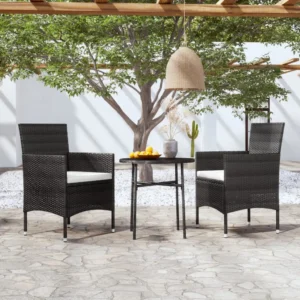 Prime Home Outlet -  3 Piece Patio Dining Set Poly Rattan Black