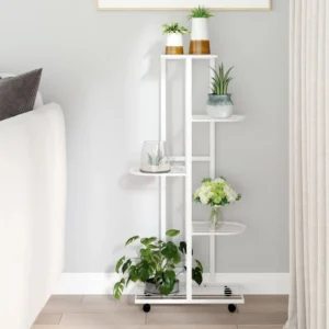 Prime Home Outlet - 5-Floor Flower Stand with Wheels 17.3"x9.1"x39.4" White Iron