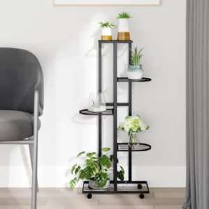 Prime Home Outlet - 5-Floor Flower Stand with Wheels 17.3"x9.1"x39.4" Black Iron