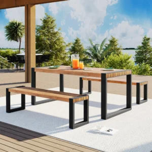 Prime Home Outlet - 3-pieces Outdoor Dining Table With 2 Benches, Patio Dining Set