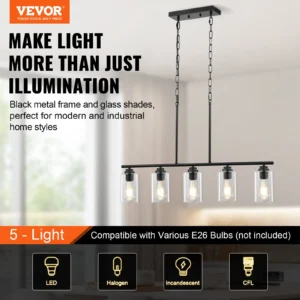 Prime Home Outlet - 5-Light Kitchen Island Pendant Lights 60W