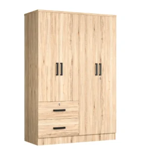 Prime Home Outlet - 4 Door Wardrobe with 2 Drawers & Shelves, 48 inch Wide x 72 inch high (Natural Oak)