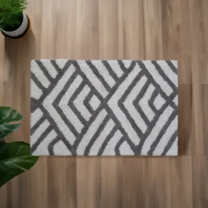 Prime Home Outlet - Bath Rug Geometric Pattern in Grey Ivory